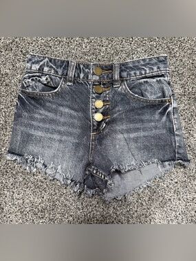O'Neill Dark Wash Jean Shorts with Frayed Hem